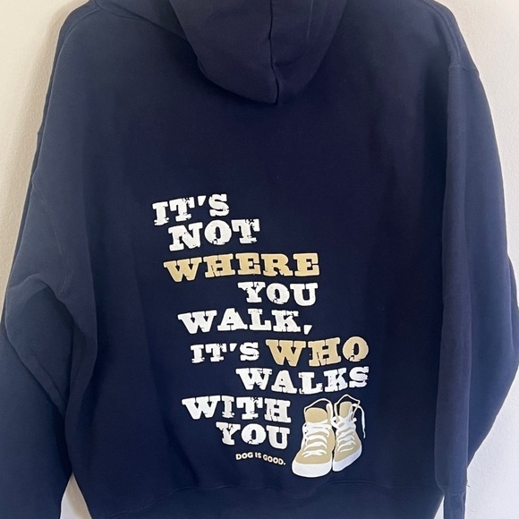 Never walk alone Dog is good Blue and Cream Pullover Sweater with Bold Text 310 - Picture 8 of 9